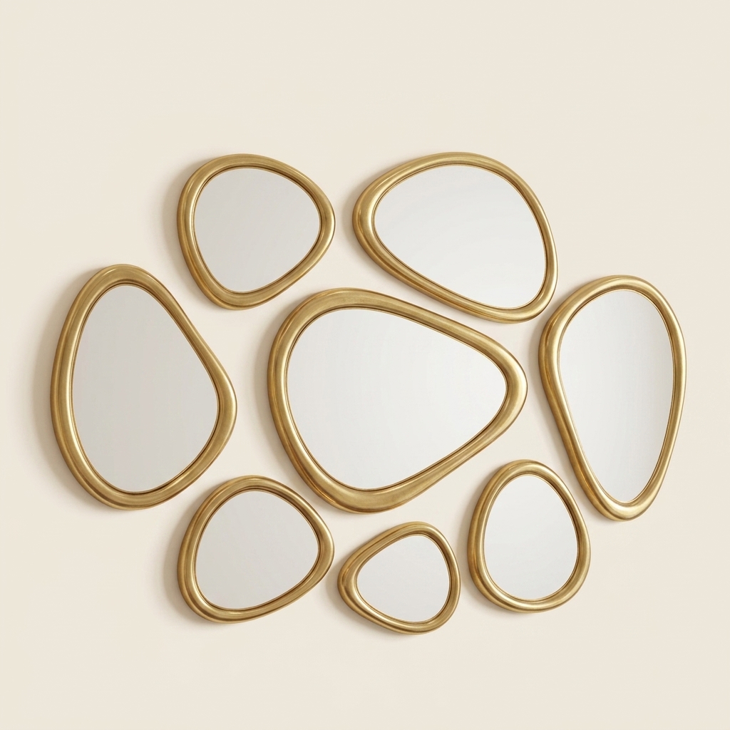 set de 8 miroirs organiques cadre laiton doré — zinestudio set de 8 miroirs organiques cadre laiton doré — zinestudio
