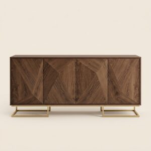buffet bois noyer massif pieds métal doré — zinestudio