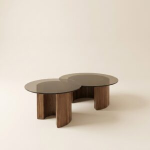 duo tables basses rondes noyer & verre fumé — zinestudio