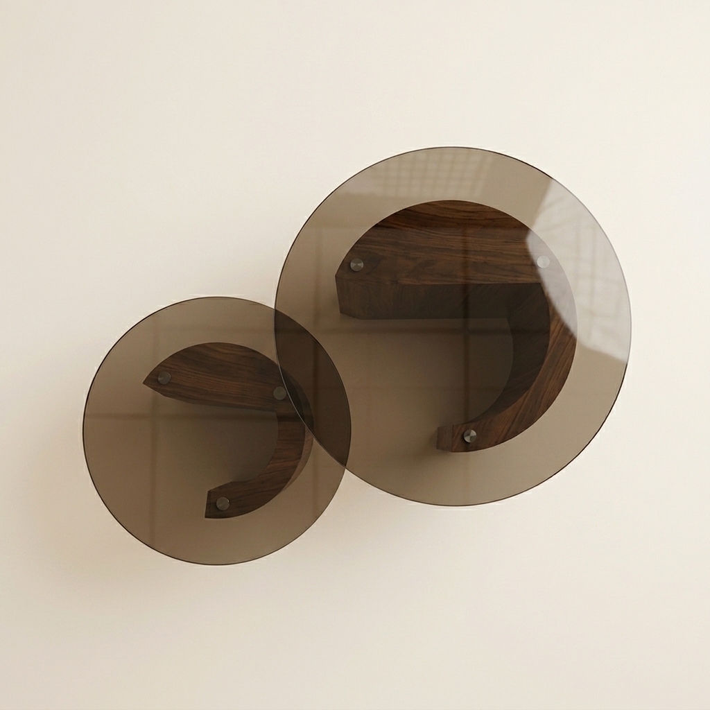 duo tables basses rondes noyer & verre fumé — zinestudio duo tables basses rondes noyer & verre fumé — zinestudio