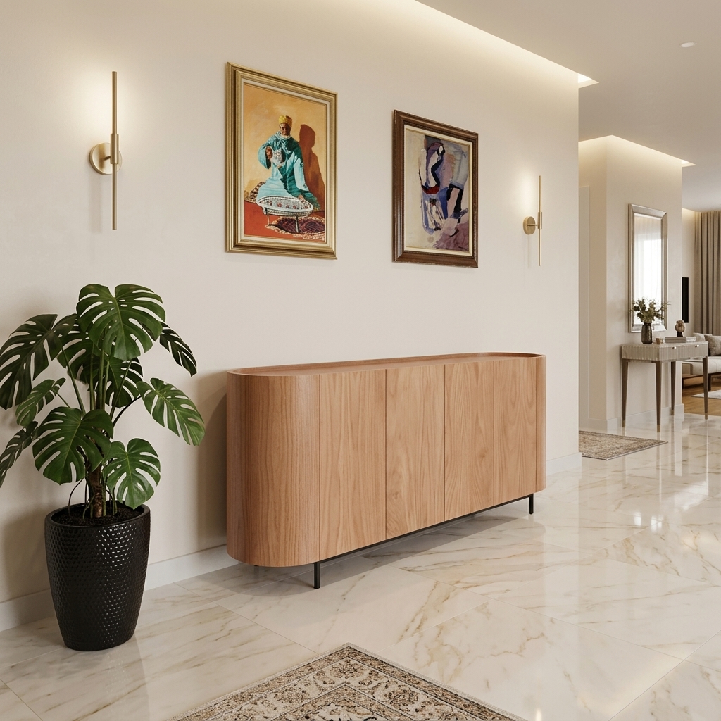 buffet ovale en bois clair sur mesure — zinestudio buffet ovale en bois clair sur mesure — zinestudio