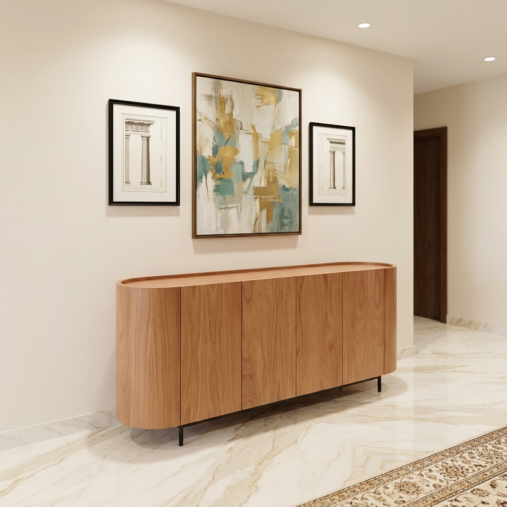 buffet ovale en bois clair sur mesure — zinestudio buffet ovale en bois clair sur mesure — zinestudio