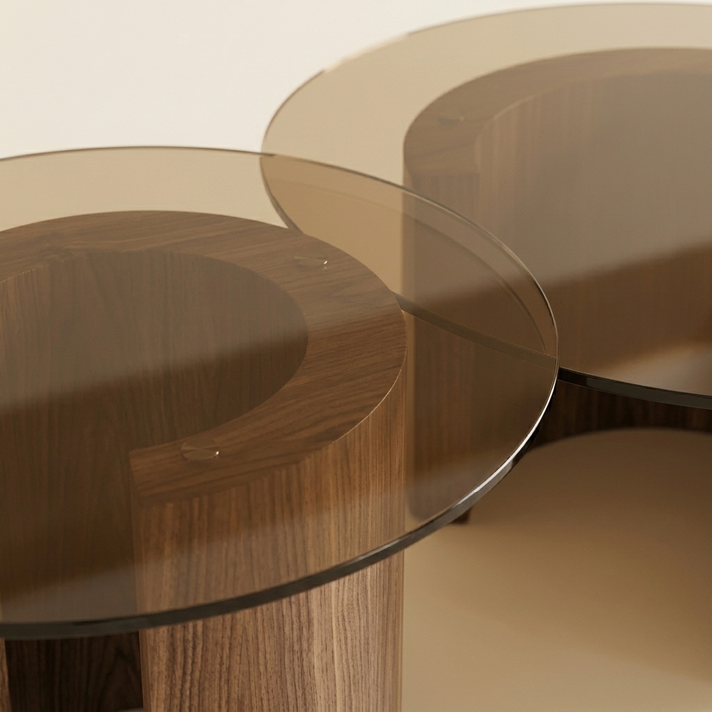duo tables basses rondes noyer & verre fumé — zinestudio duo tables basses rondes noyer & verre fumé — zinestudio