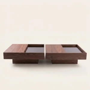 duo tables basses modulaires noyer & verre fumé — zinestudio
