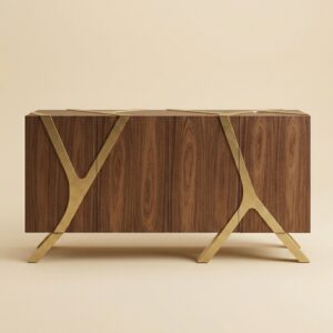 buffet bois noyer structure laiton doré — zinestudio
