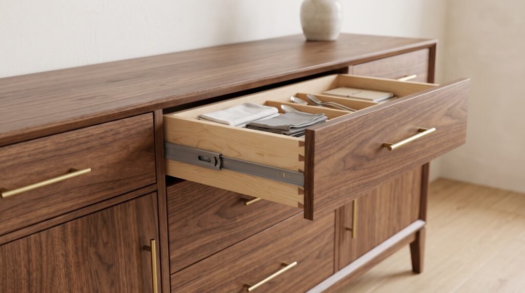 Comment choisir son menuisier au Maroc : 10 questions à poser avant de signer un devis custom walnut sideboard render 2k 20260929234536