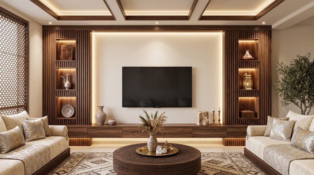 Meuble TV en Bois Sur Mesure au Maroc : Guide Complet 2026 walnut wood tv unit 2k 20260925105929