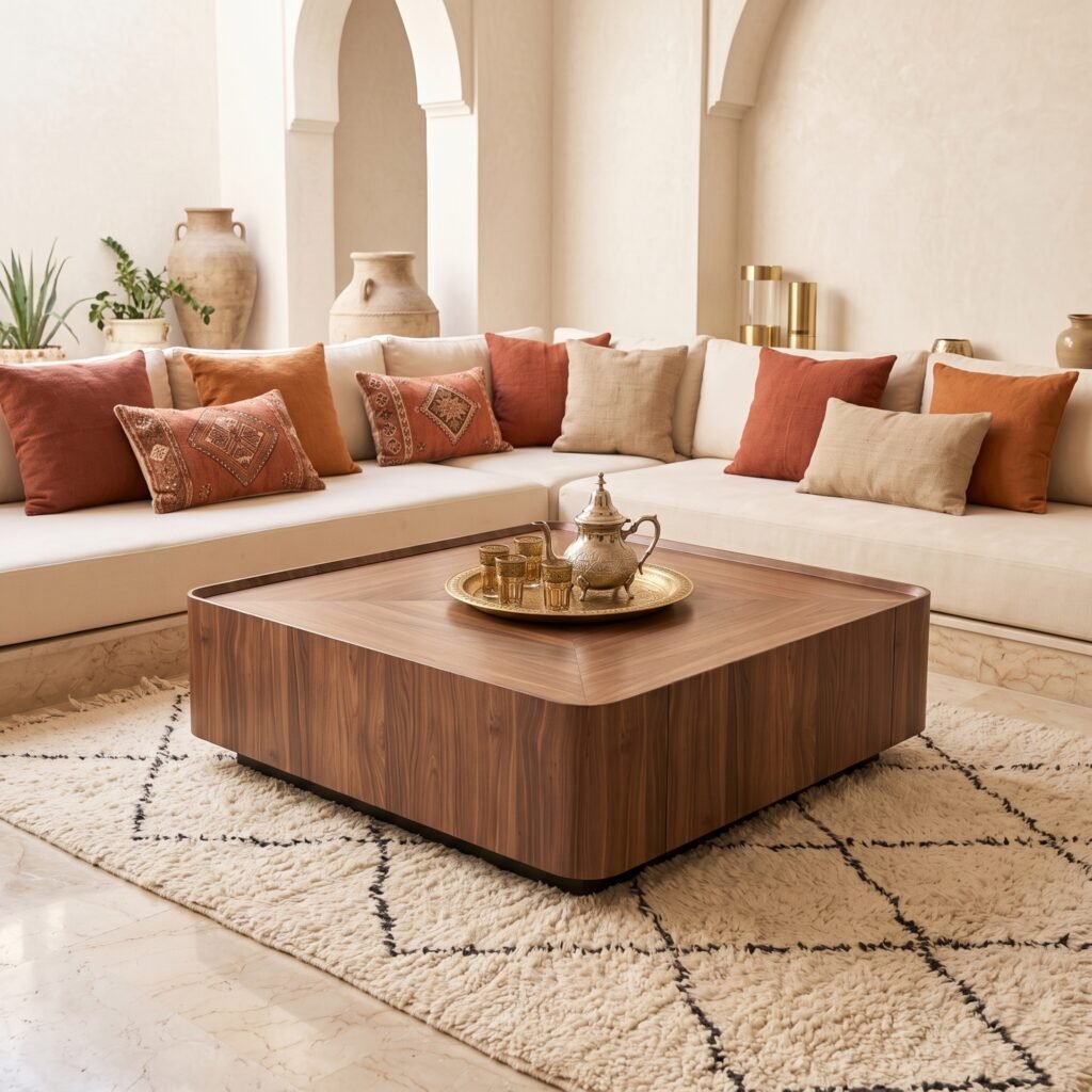 Où acheter des meubles en bois sur mesure à Casablanca et Rabat ? square coffee table in salon 2k 20261006231604