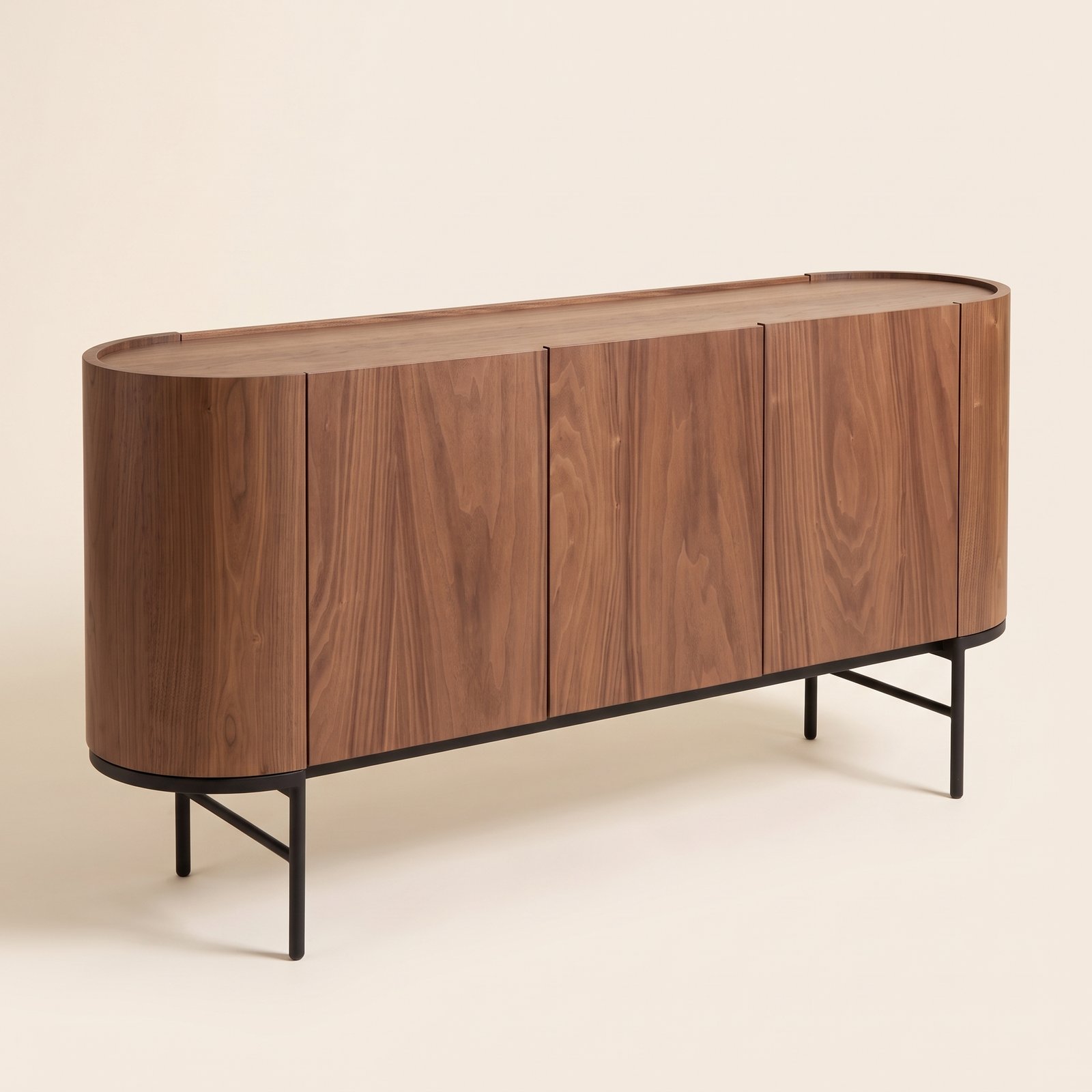 walnut sideboard product render 2k 20261007170756 buffet ovale en noyer et métal noir